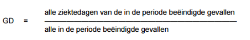 GD Formule die het aantal ziektedagen deelt door het aantal afgesloten gevallen.