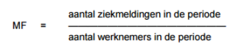 MF Formule die het aantal ziekmeldingen deelt door het aantal werknemers.