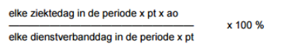 VP Formule die ziektedagen afzet tegen dienstverbanddagen, vermenigvuldigd met 100%.